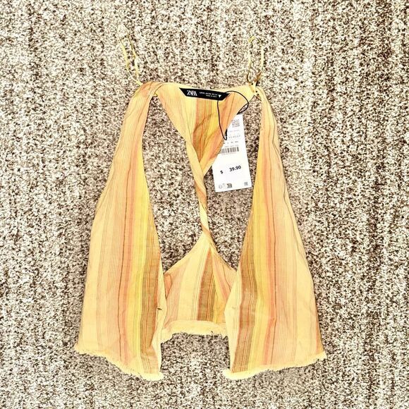 ZARA Women's Yellow Knit Tied Camisole Tank Top NWT Size XS - Picture 3 of 8